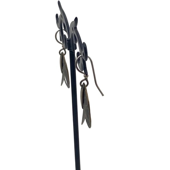 Handcrafted Sterling Silver Brass Copper Dangle Earrings Textured Butterfly Boho - Picture 6 of 8